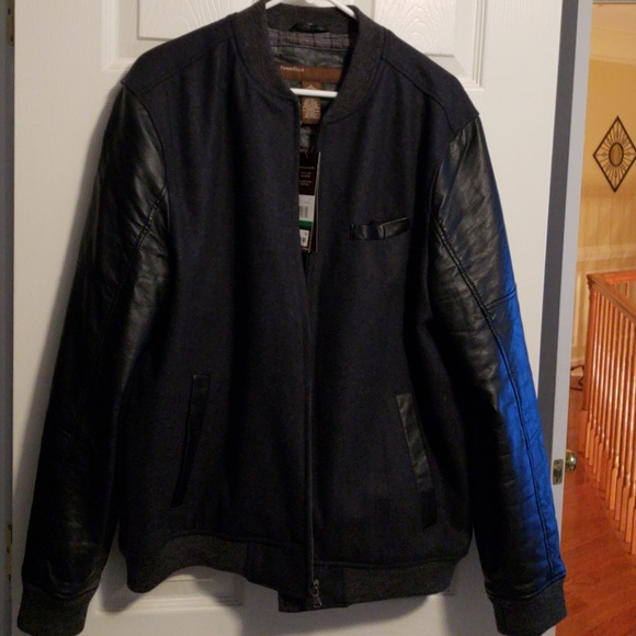 Mens perry ellis bomber jacket black wool - Picture 1 of 12